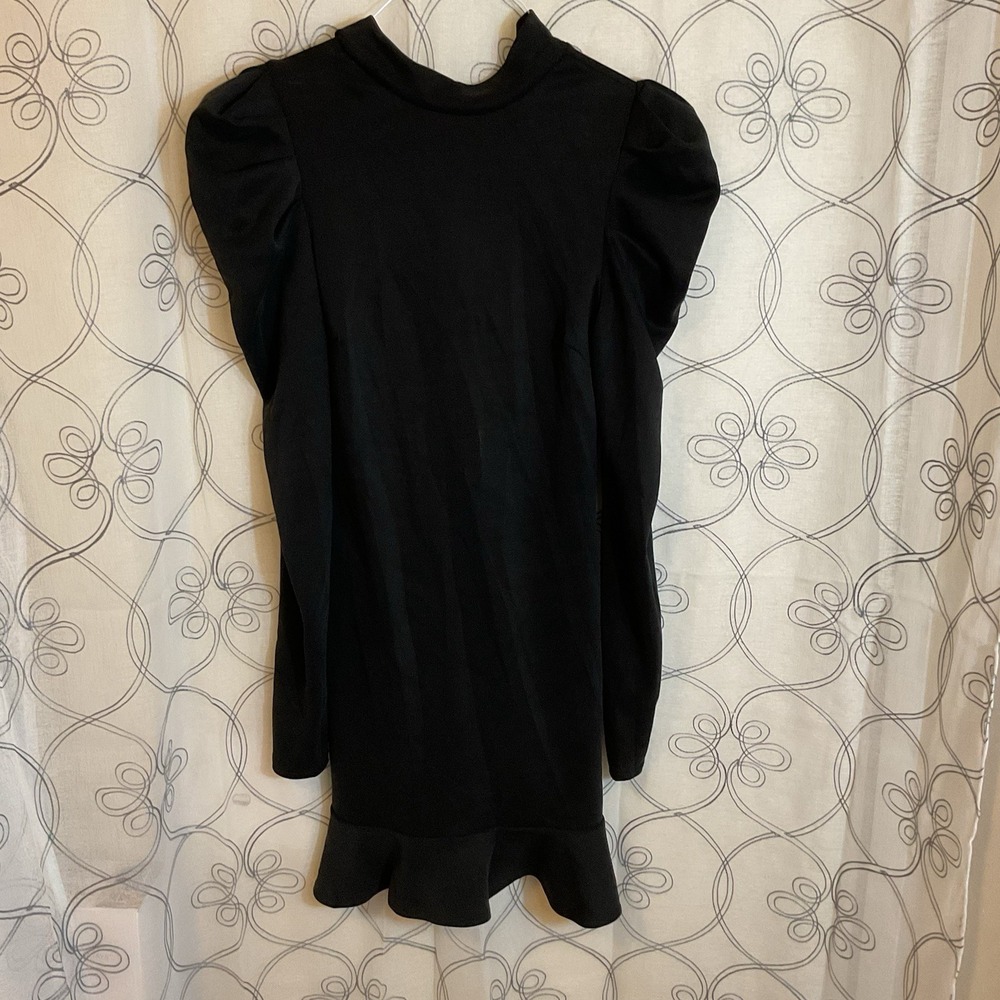 Women's Fashion Nova Black Dress Puff Long Sleeve Ruffle Mock Neck‎ Size Medium
